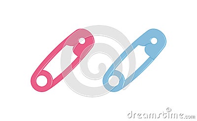 Pink and blue safety pins vector illustration collection for baby shower, craft or fix concept. Vector Illustration