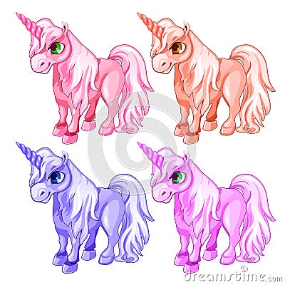 Pink and blue unicorns in cartoon style Vector Illustration
