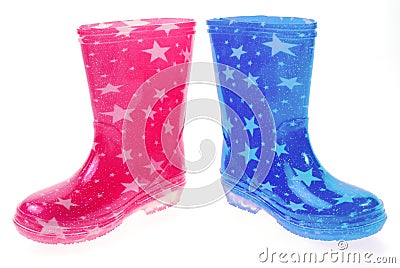 Pink and blue Wellington boots Stock Photo