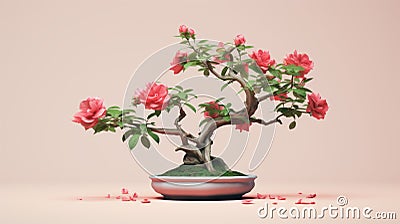 Pink Bonsai Tree - 3d Rendering In Yanjun Cheng Style Cartoon Illustration