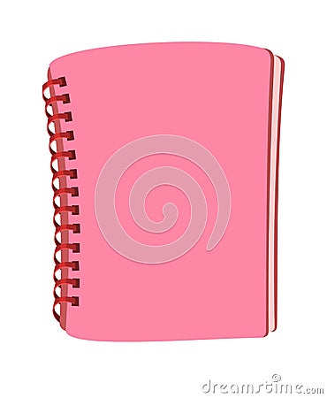 Pink book or notebook. Cheerful cute cartoon style. Isolated on white background. Childrens design. Vector. Vector Illustration