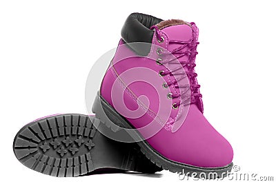 Pink boots. Angle view Stock Photo