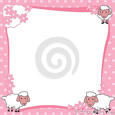 Pink Border Frame with Cute Sheep Cartoon Illustration