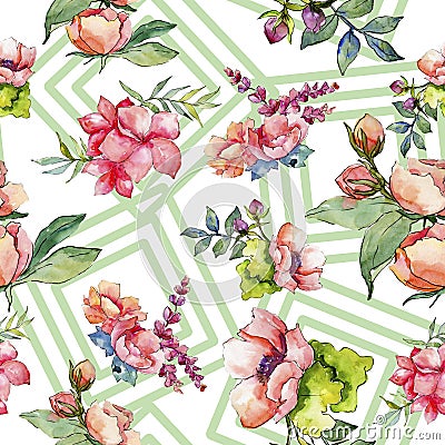 Pink bouquet wildflower. Seamless background pattern. Fabric wallpaper print texture. Stock Photo