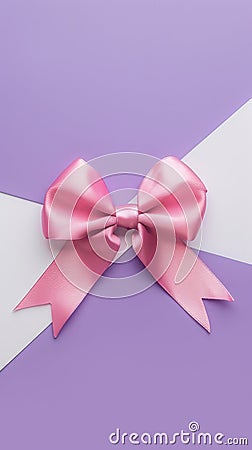 Pink Bow on Purple and White Background, Simple and Elegant Fashion Accessory Stock Photo