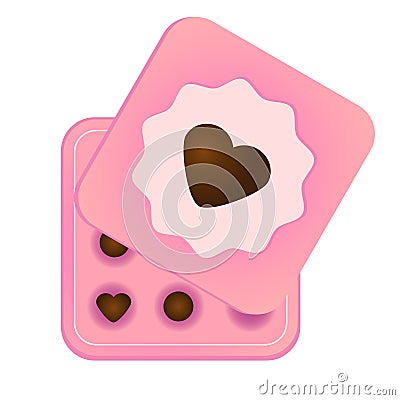 Pink Box with chocolate sweets and heart symbol on top Vector Illustration