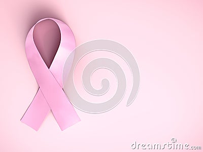 Pink breast cancer awareness ribbon on pink background Stock Photo