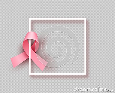 Pink breast cancer ribbon isolated white frame Vector Illustration