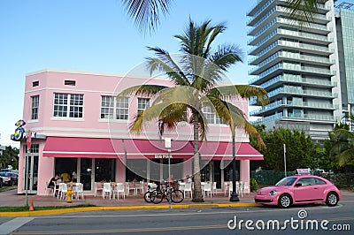 Pink building, Big Pick, Miami Beach, Florida Editorial Stock Photo