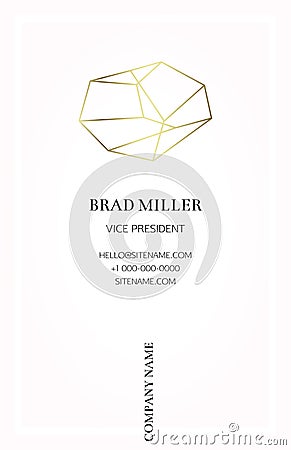 Pink business card with a gold crystal logo Vector Illustration