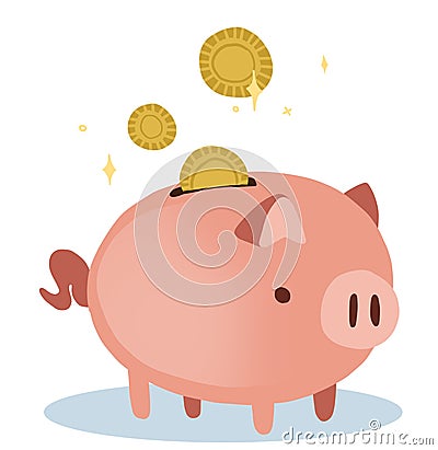 pink business piggy bank and coins and money Stock Photo
