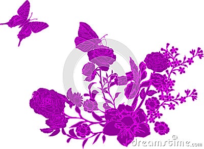 Pink butterfly and flowers dec Vector Illustration