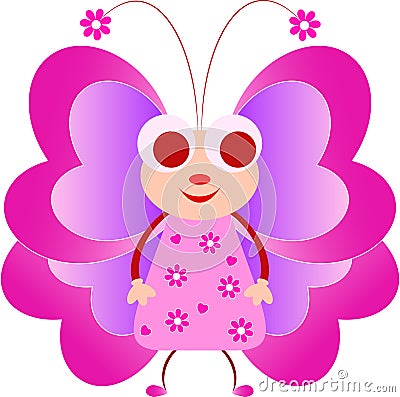 Pink Butterfly Illustration, Butterfly Cartoon Cartoon Illustration