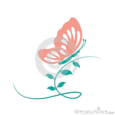 Pink butterfly vector illustration on leaves Vector Illustration