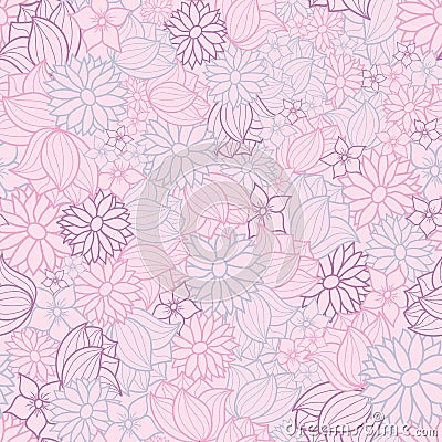 Pink, purple and blue vector floral seamless pattern background Vector Illustration