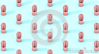 pink cactus colletion pattern Stock Photo