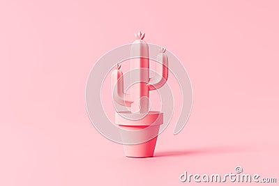 Pink cactus plant pot flower on summer art background with tropical desert decoration. 3D rendering Stock Photo