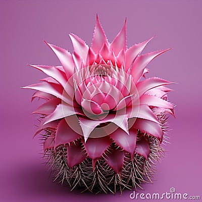 a pink cactus plant on a purple background Stock Photo