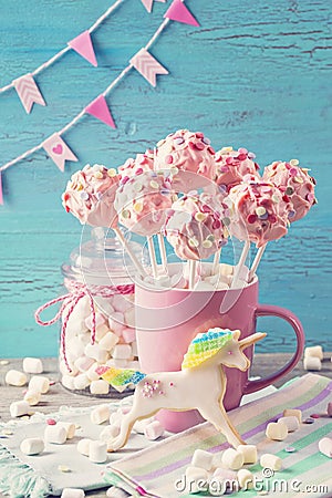 Pink cake pops Stock Photo