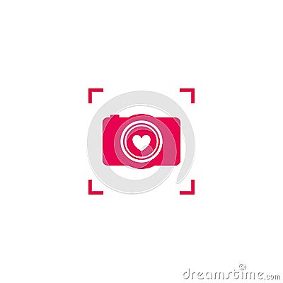 Camera with heart shutter symbol, with viewfinder grid outside. Vector Illustration