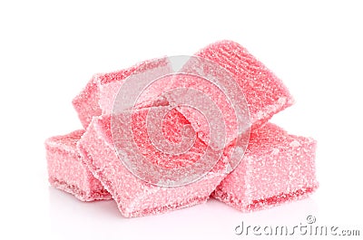 Pink candied fruit jelly on a white background Stock Photo