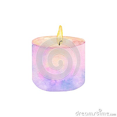 Pink candle. Hand drawn watercolor illustration. Cartoon Illustration