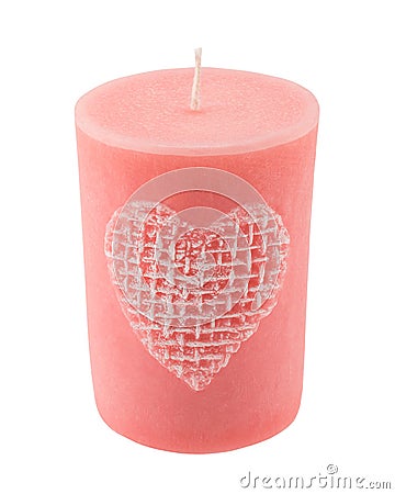 Pink candle with printed reticulate heart Stock Photo
