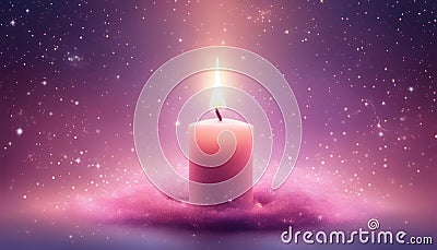 Pink candle with sparkles and copy space Cartoon Illustration