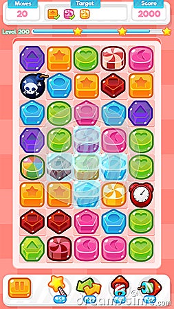 Pink Candy Match Three Game Assets Vector Illustration