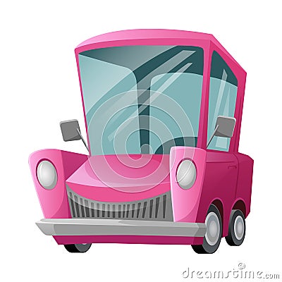 Pink car, front view of cute vehicle for road travel, funny automobile Vector Illustration