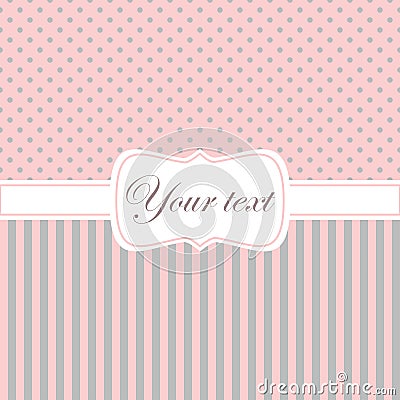 Pink card invitation with polka dots and stripes Vector Illustration