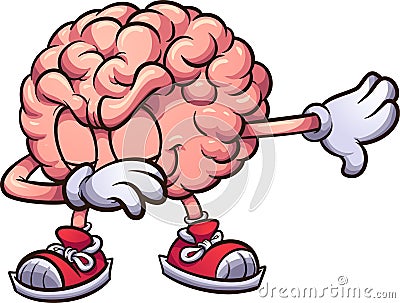 Pink cartoon brain dabbing Vector Illustration