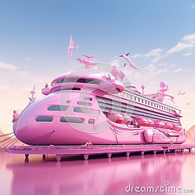 Pink Cartoon Ferry In Assassin's Creed Style - 3d Cgi Art Stock Photo