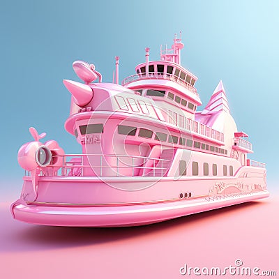 Pink Cartoon Ferry In Assassin's Creed Style - 3d Cgi Art Stock Photo