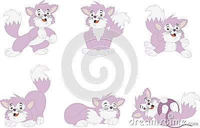 Pink cartoon kitten. Vector Illustration