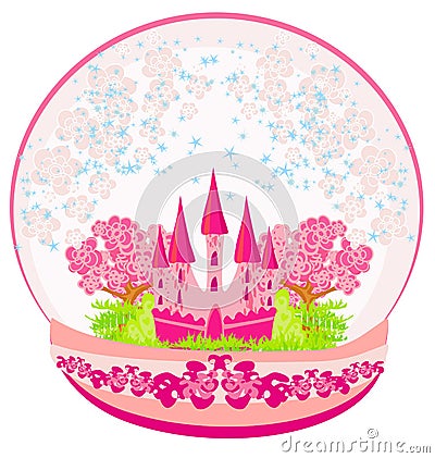 Pink castle inside the dome Vector Illustration