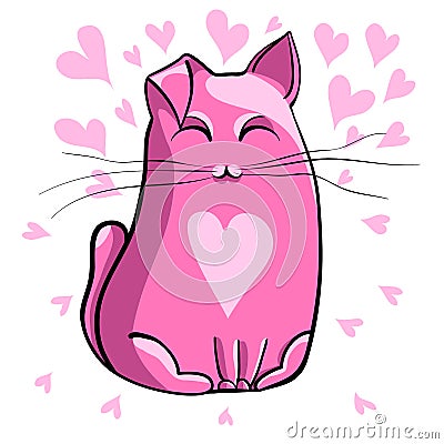 Pink cat. Vector Illustration