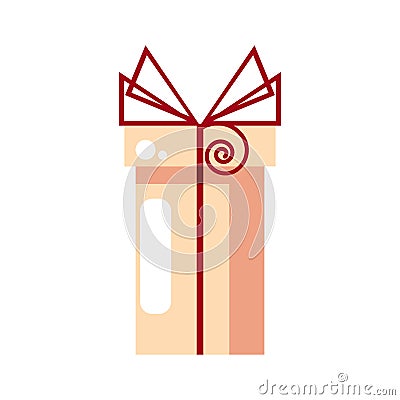Pink celebration gift cardboard box with red bow vector illustration. Happy New year. Vector Illustration
