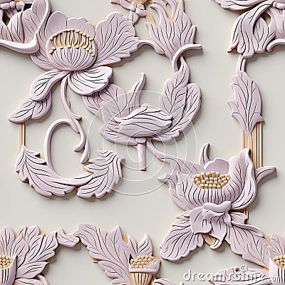 Pink ceramic flowers on white surface, intricate designs (tiled) Stock Photo