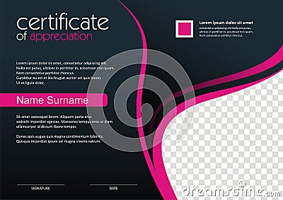 Pink Certificate - Diploma Modern Style Design Stock Photo