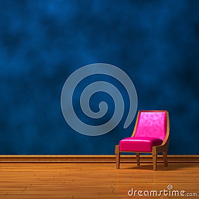 Pink chair near an abstract wall Stock Photo