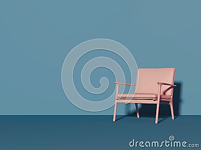 Pink chair next to light blue wall, 3d rendering Stock Photo