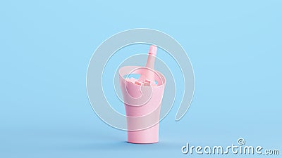 Pink Champaign Cold Ice Coolers Holders Bucket Drink Beverage Wine Kitsch Blue Background Cartoon Illustration