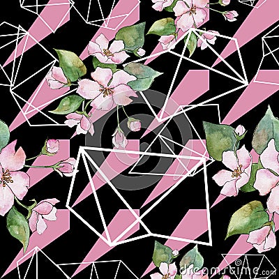 Pink cherry blossoms. Floral botanical flower. Seamless background pattern. Stock Photo
