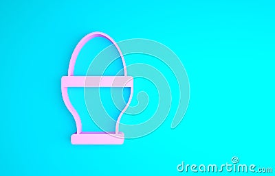Pink Chicken egg on a stand icon isolated on blue background. Minimalism concept. 3d illustration 3D render Cartoon Illustration