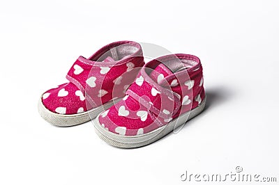 The pink children's sneakers isolated on a white background . Children's shoes. Shoes for girl Stock Photo