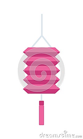 Pink chinese paper lamp hanging icon Vector Illustration
