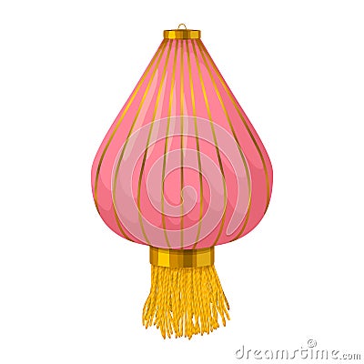 Pink chinese paper lantern icon, cartoon style Vector Illustration