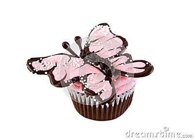 Pink Chocolate Butterfly Cupcake Stock Photo
