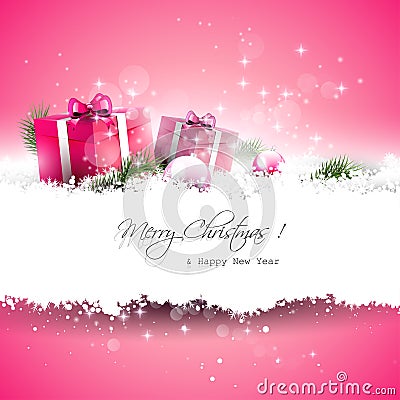 Pink Christmas greeting card Vector Illustration